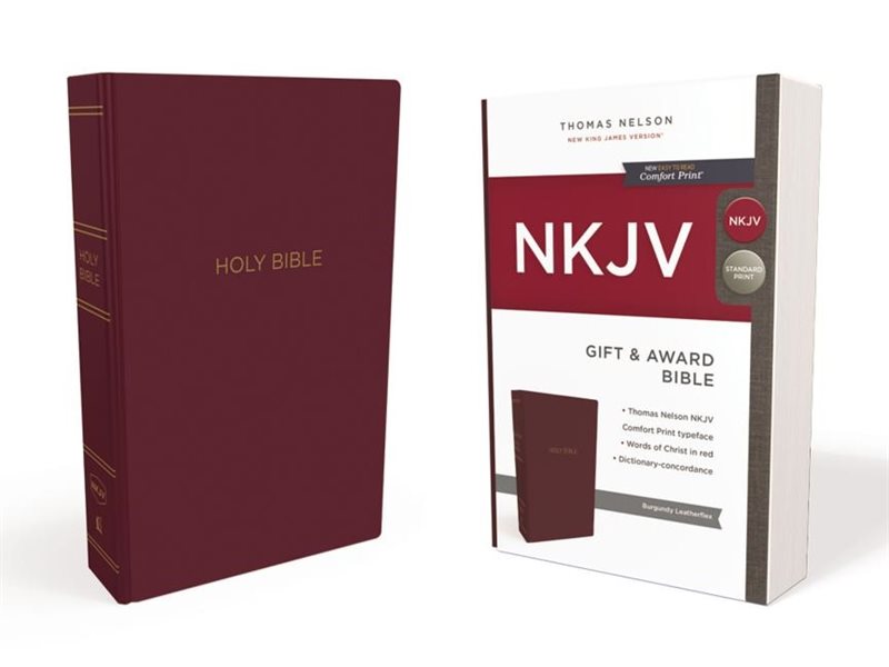 Nkjv, gift and award bible, leather-look, burgundy, red letter edition, com